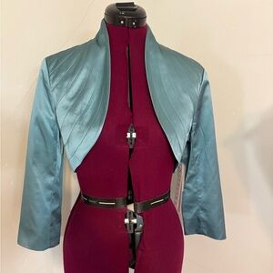 Niteline silk bolero crop jacket blue teal size 6 small